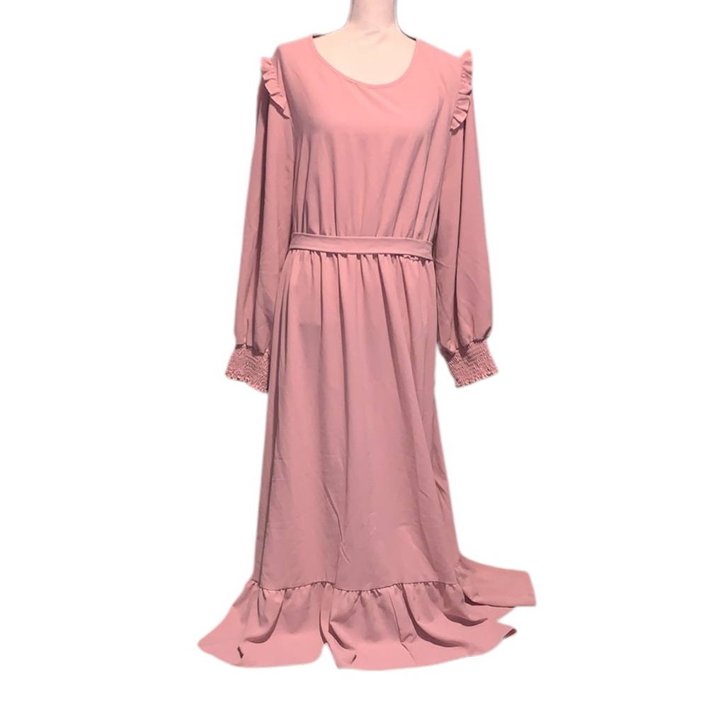 Shein Curve Pink 3XL Ruffle Maxi Dress Belt